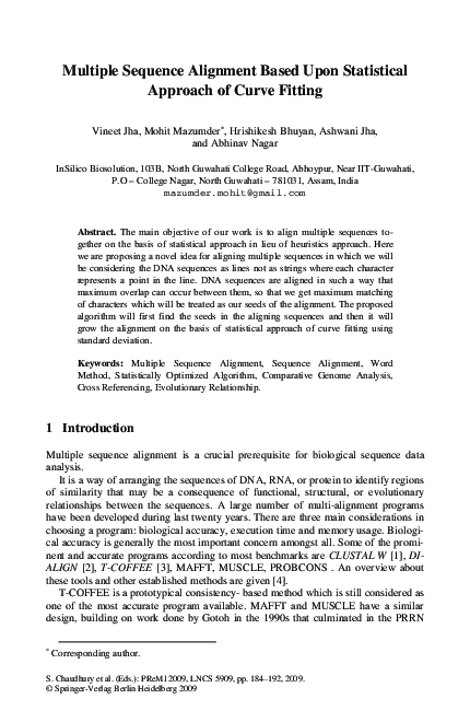 (PDF) Multiple Sequence Alignment Based Upon Statistical Approach of ...