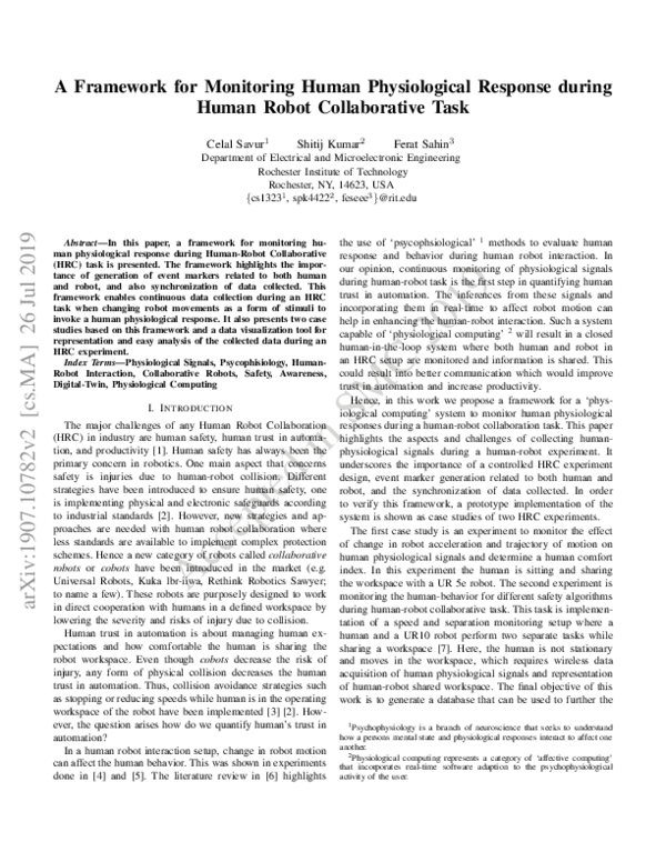 (PDF) A Framework for Monitoring Human Physiological Response during ...