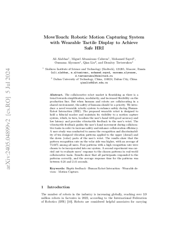 (PDF) MoveTouch: Robotic Motion Capturing System with Wearable Tactile ...