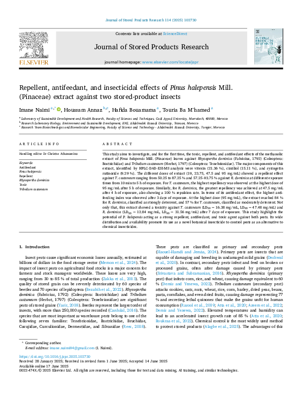 (PDF) Repellent, antifeedant, and insecticidal effects of Pinus ...