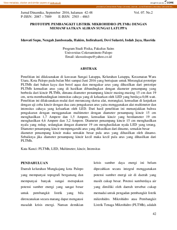 (PDF) PROTOTIPE PEMBANGKIT LISTRIK MIKROHIDRO (PLTMh) DENGAN ...