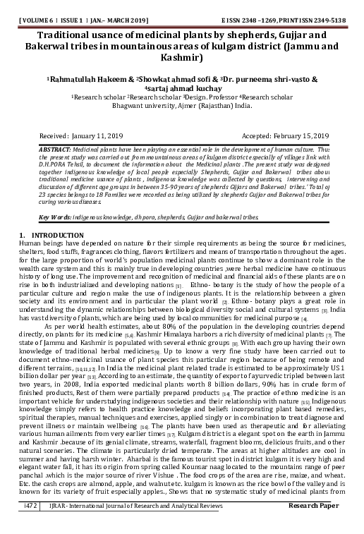 (PDF) Traditional usance of medicinal plants by shepherds , Gujjar and ...