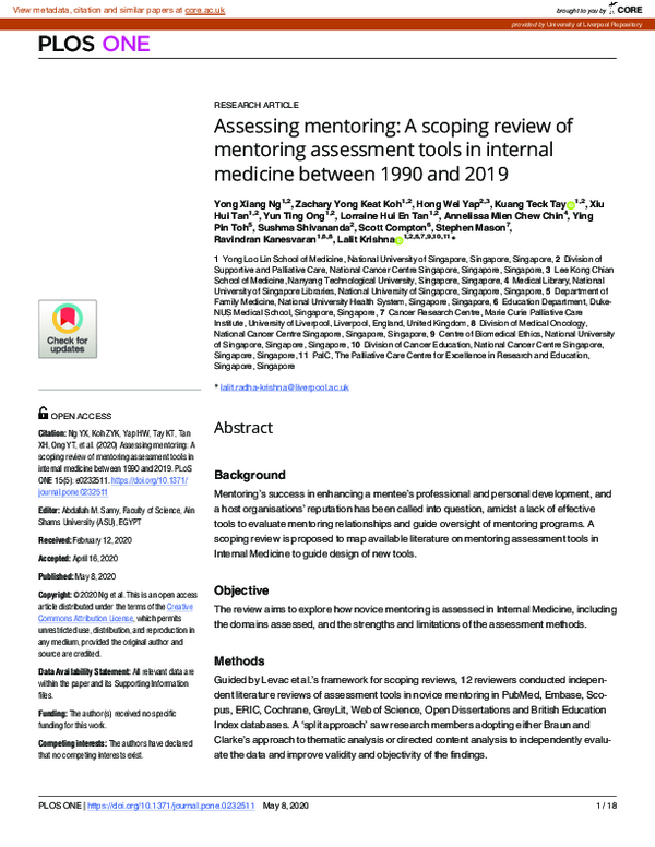 (PDF) Assessing mentoring: A scoping review of mentoring assessment ...