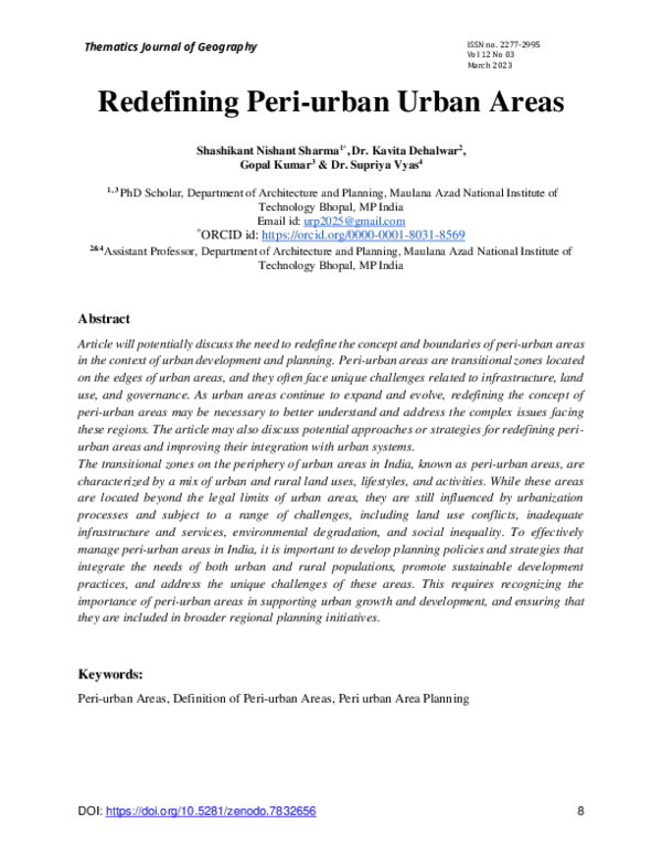(PDF) Redefining Peri-urban Urban Areas