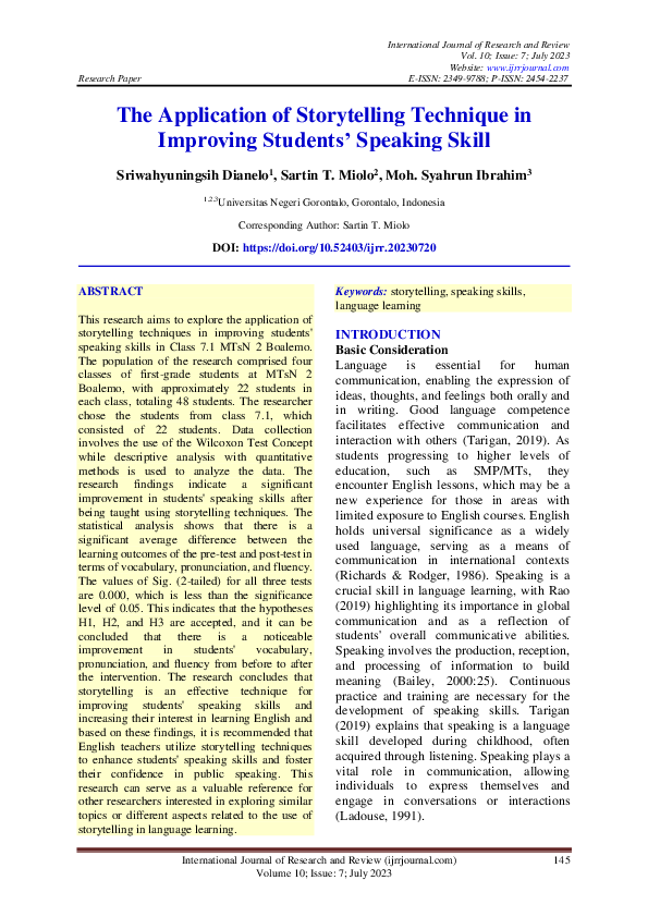 (PDF) The Application of Storytelling Technique in Improving Students ...