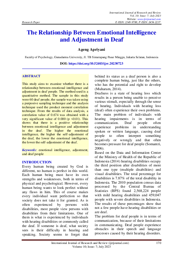 (PDF) The Relationship Between Emotional Intelligence and Adjustment in ...