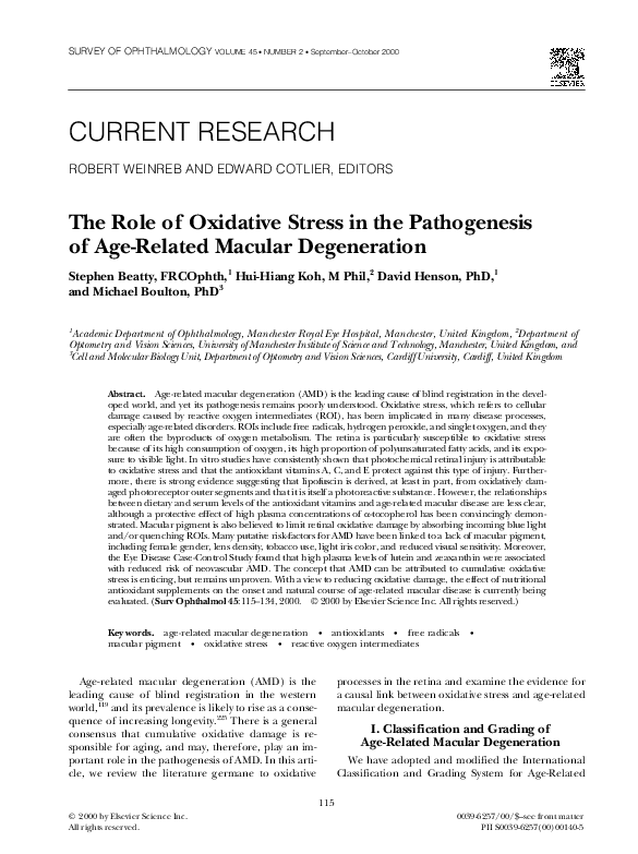 (PDF) The Role of Oxidative Stress in the Pathogenesis of Age-Related ...