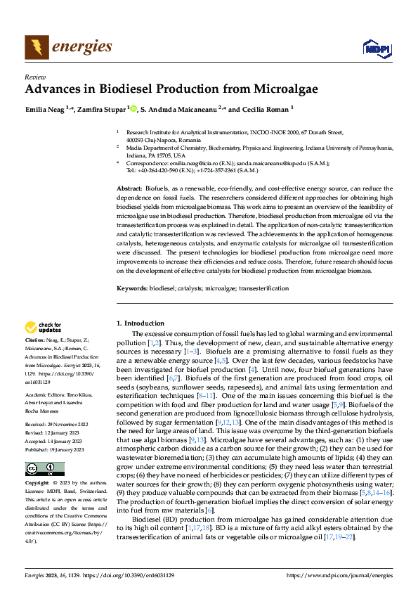 (PDF) Advances in Biodiesel Production from Microalgae