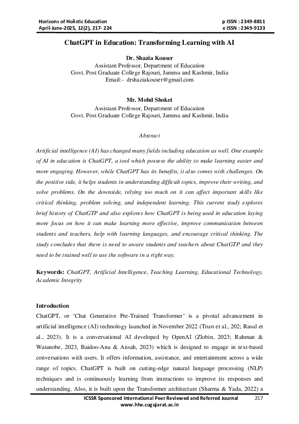 (PDF) ChatGPT in Education: Transforming Learning with AI