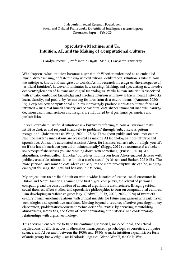 (PDF) Speculative Machines and Us: Intuition, AI, and the Making of ...