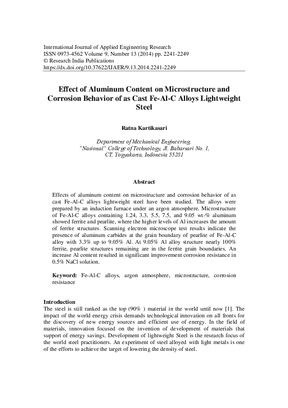 (PDF) Effect of Aluminum Content on Microstructure and Corrosion ...