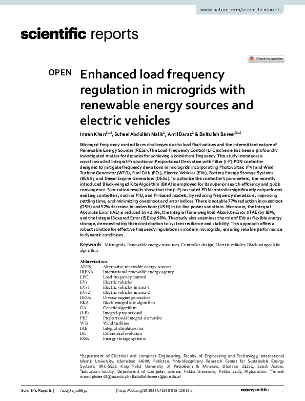(PDF) Enhanced load frequency regulation in microgrids with renewable ...