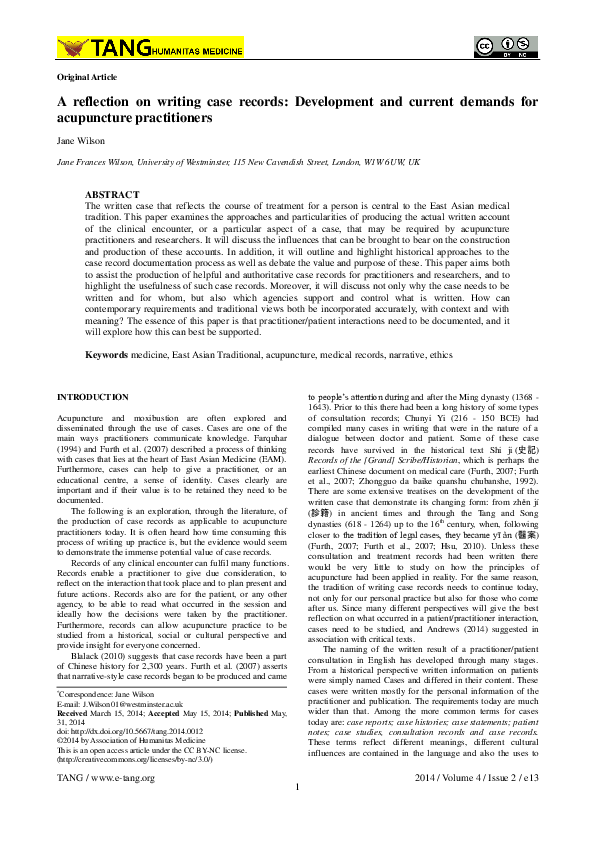 (PDF) A reflection on writing case records: Development and current ...