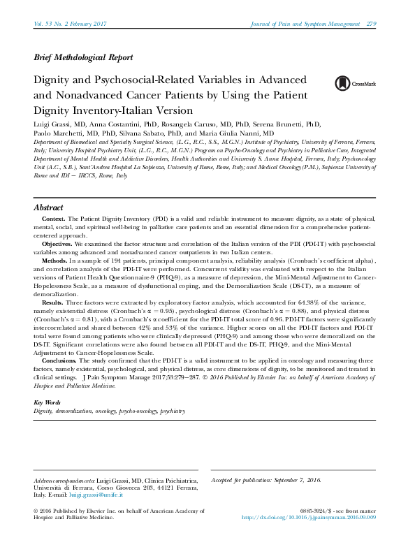 (PDF) Dignity and Psychosocial-Related Variables in Advanced and ...