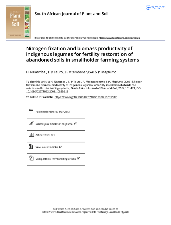 (PDF) Nitrogen fixation and biomass productivity of indigenous legumes ...