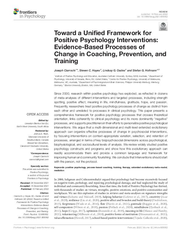 (PDF) Toward a Unified Framework for Positive Psychology Interventions ...