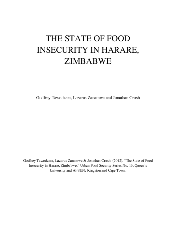 (PDF) No. 13: The State of Food Insecurity in Harare, Zimbabwe