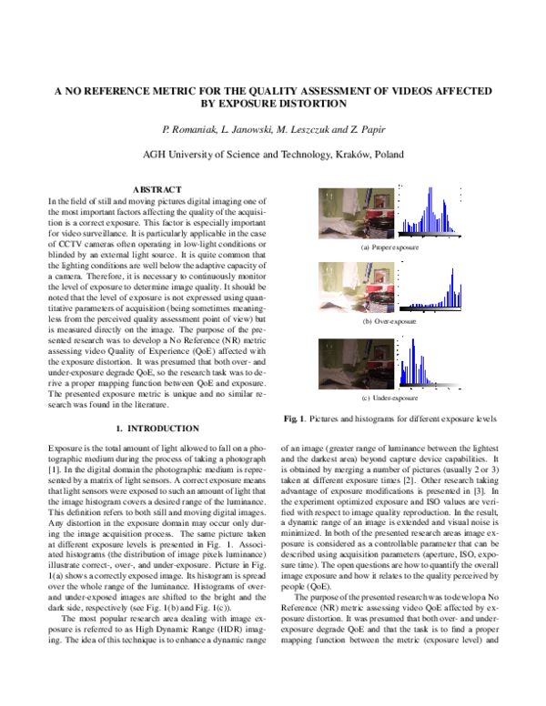 (PDF) A no reference metric for the quality assessment of videos ...