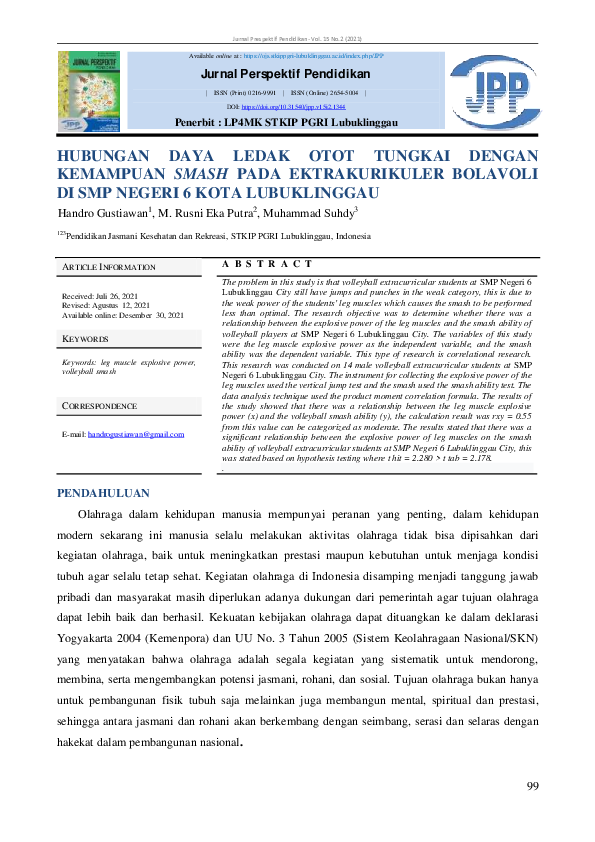 (PDF) Hubungan Daya Ledak Otot Tungkai Dengan Kemampuan Smash Pada ...