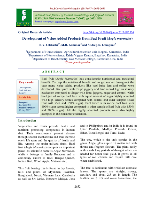 (PDF) Development of Value Added Products from Bael Fruit (Aegle marmelos)