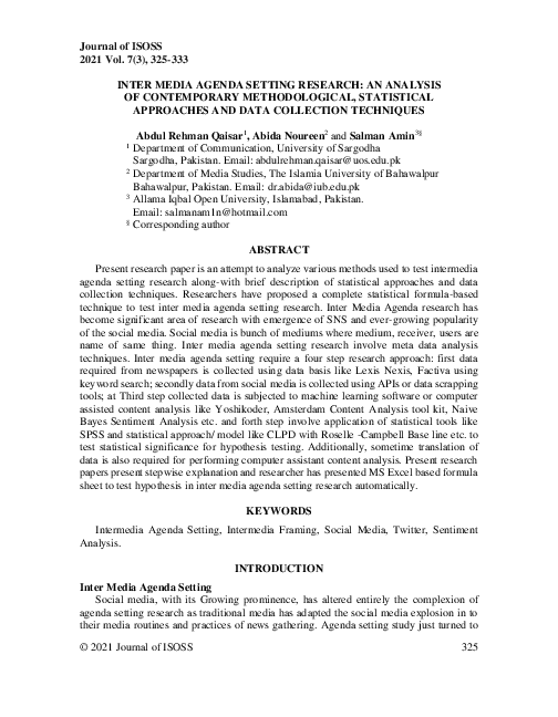 (PDF) INTER MEDIA AGENDA SETTING RESEARCH: AN ANALYSIS OF CONTEMPORARY ...