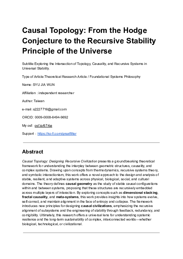 (PDF) Causal Topology: From the Hodge Conjecture to the Recursive ...