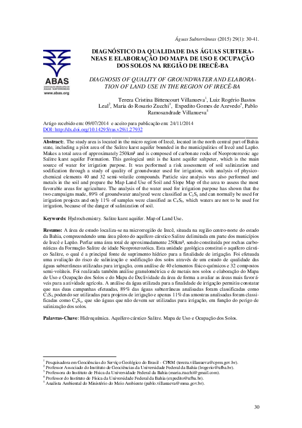 (PDF) Diagnóstico da qualidade das águas subterrâneas e elaboração do ...