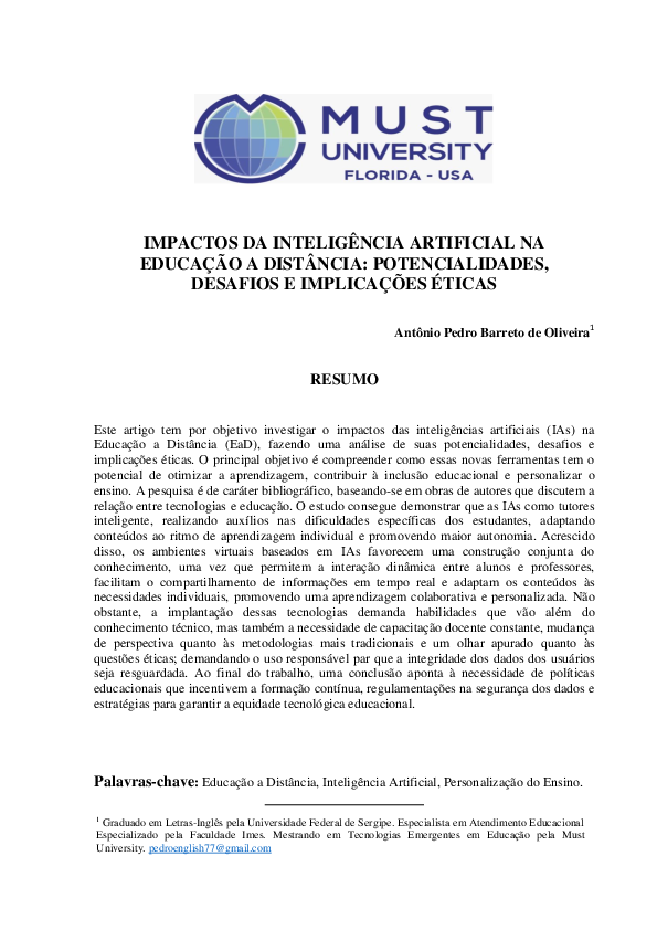 (PDF) IMPACTOS DA INTELIGÊNCIA ARTIFICIAL NA EDUCAÇÃO A DISTÂNCIA ...