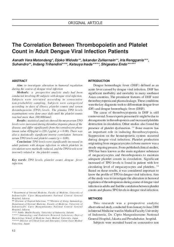 (PDF) The correlation between thrombopoietin and platelet count in ...