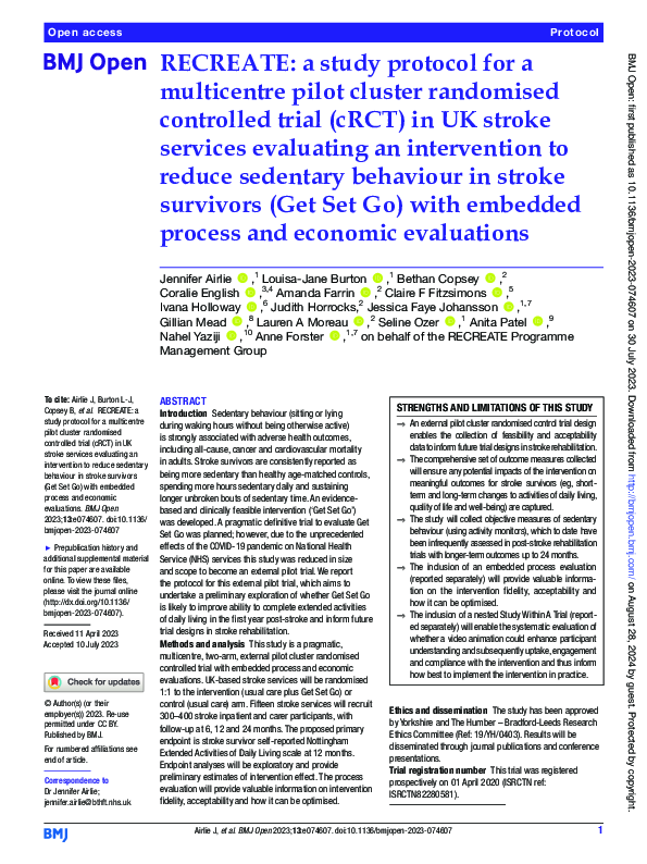 (PDF) RECREATE: a study protocol for a multicentre pilot cluster ...