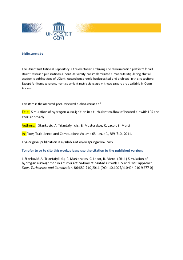 (PDF) Simulation of Hydrogen Auto-Ignition in a Turbulent Co-flow of ...