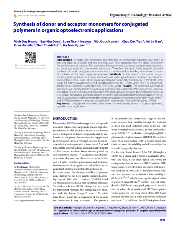 (PDF) Synthesis of donor and acceptor monomers for conjugated polymers ...