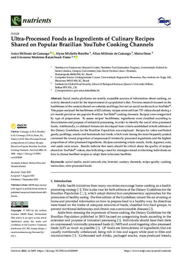 (PDF) Ultra-Processed Foods as Ingredients of Culinary Recipes Shared ...