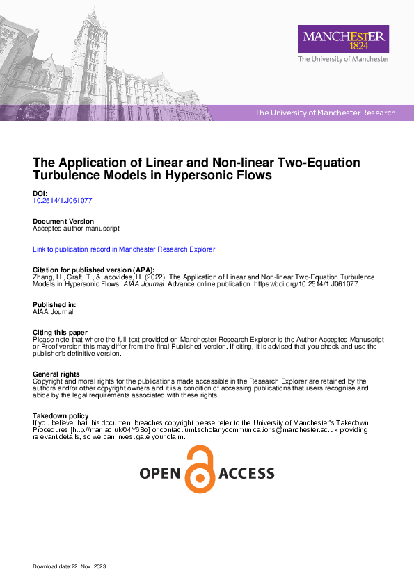 (PDF) Application of Linear and Nonlinear Two-Equation Turbulence ...