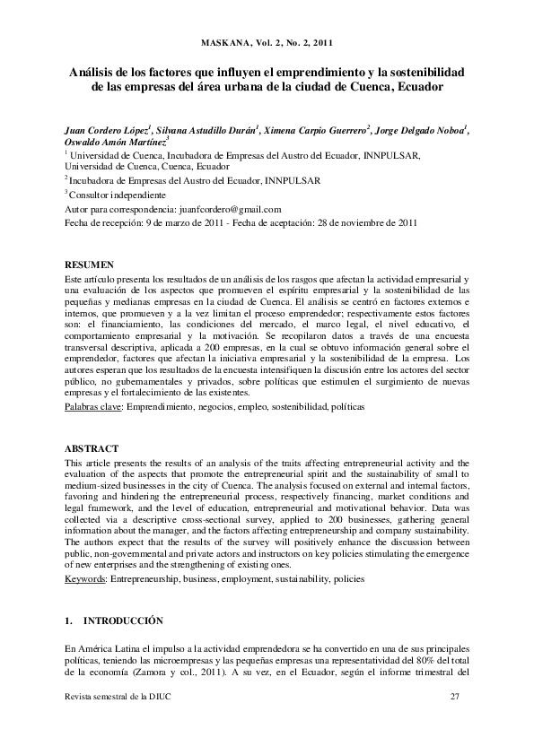 (PDF) Análisis de los factores que influyen el emprendimiento y la ...