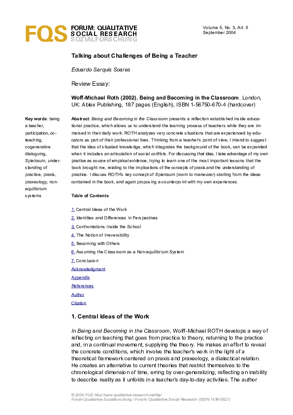 (PDF) Review Essay: Talking about Challenges of Being a Teacher