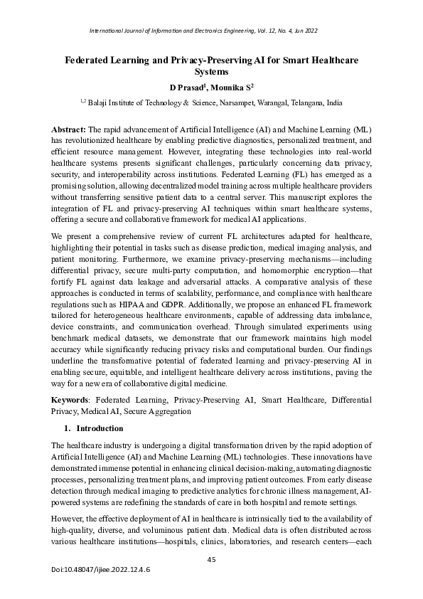 (PDF) Federated Learning and Privacy-Preserving AI for Smart Healthcare ...