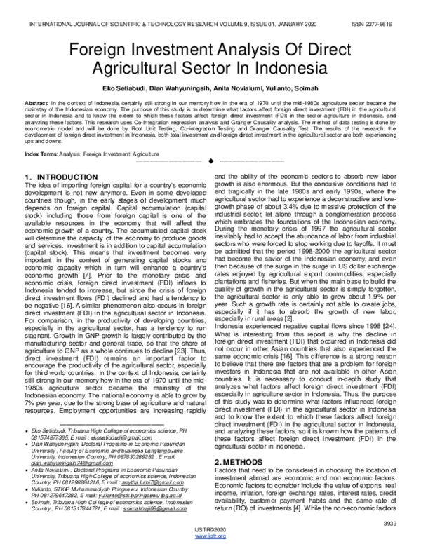 (PDF) Foreign Investment Analysis Of Direct Agricultural Sector In ...
