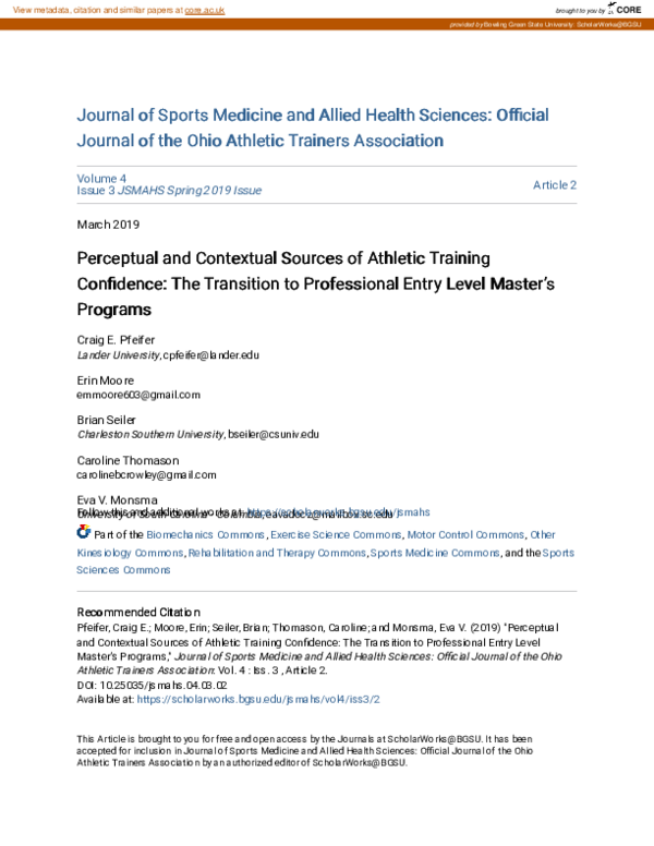 (PDF) Perceptual and Contextual Sources of Athletic Training Confidence ...