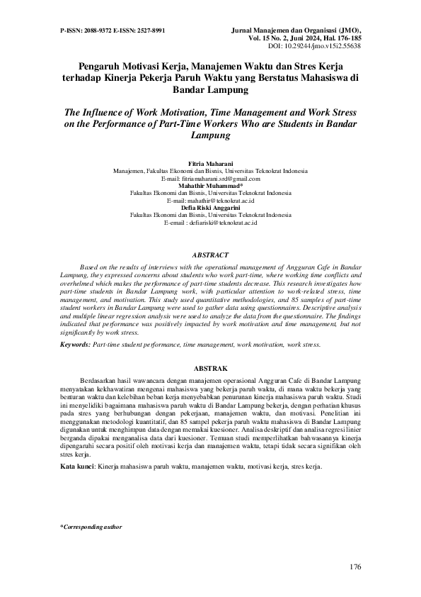 (PDF) The Influence of Work Motivation, Time Management and Work Stress ...