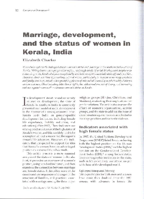 (PDF) Marriage, Development, and the Status of Women In Kerala, India