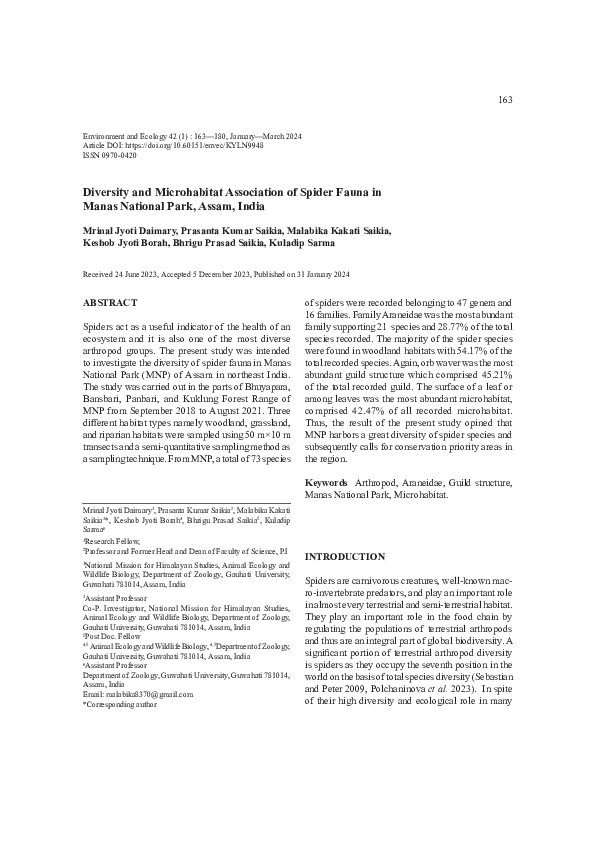 (PDF) Diversity and Microhabitat Association of Spider Fauna in Manas ...