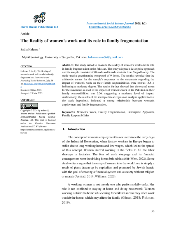(PDF) The Reality of women's work and its role in family fragmentation