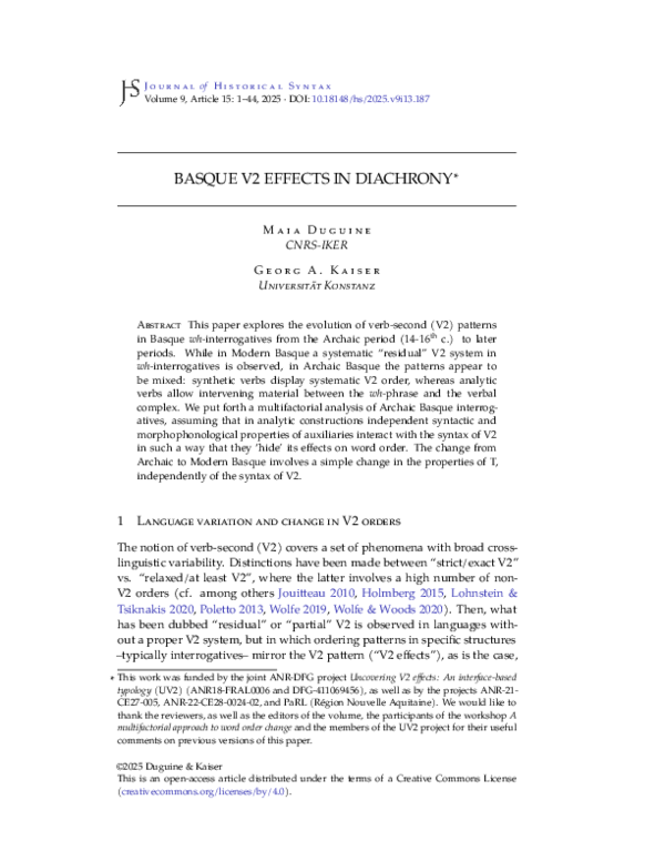 (PDF) Basque V2 effects in diachrony