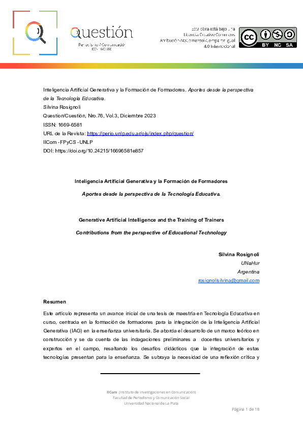 (PDF) Inteligencia Artificial Generativa y la Formación de Formadores