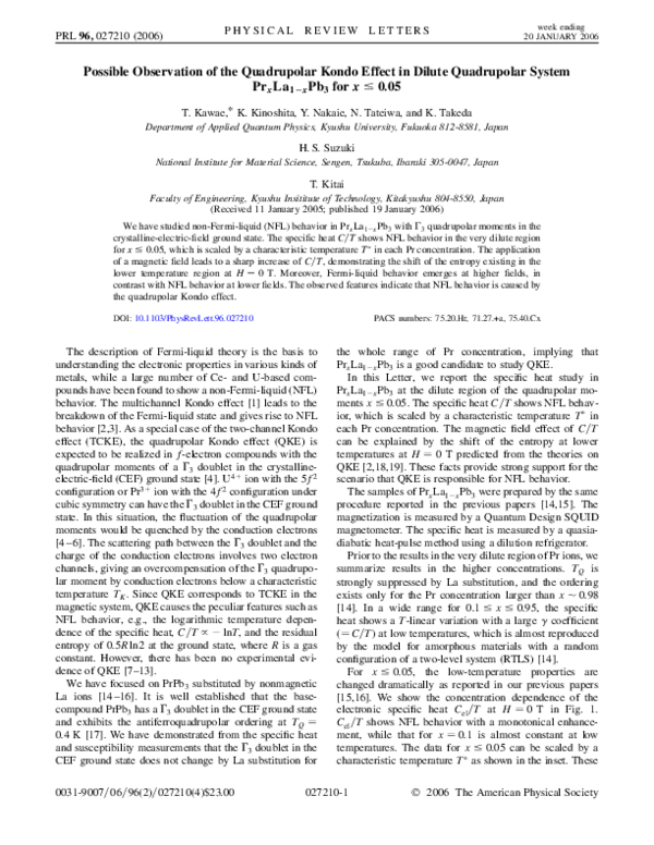 (PDF) Possible Observation of the Quadrupolar Kondo Effect in Dilute ...
