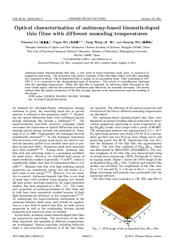 (PDF) Optical characterization of antimony-based bismuth-doped thin ...