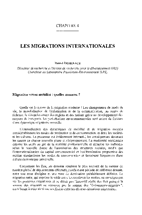 Pdf Les Migrations Internationales