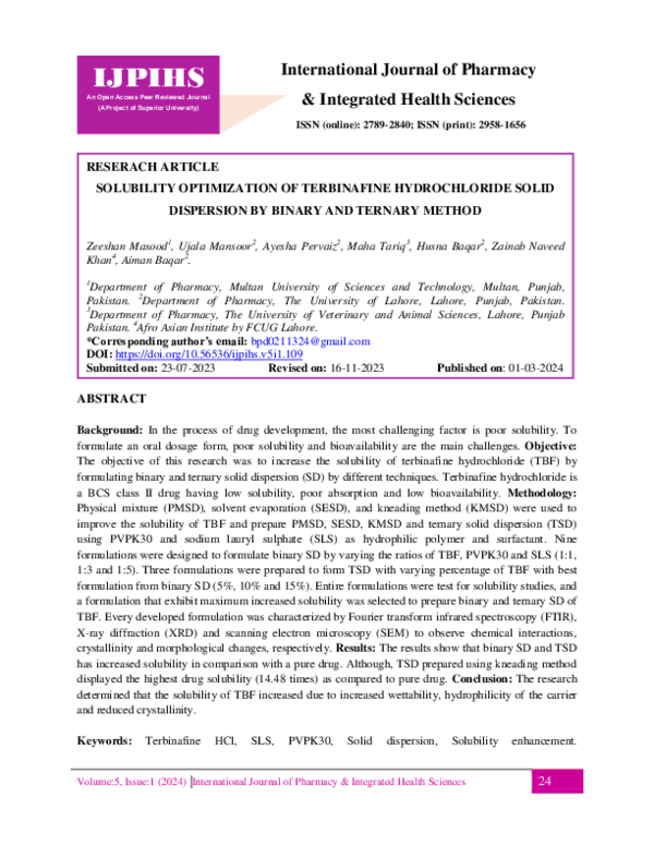 (PDF) Solubility Optimization of Terbinafine Hydrochloride Solid ...