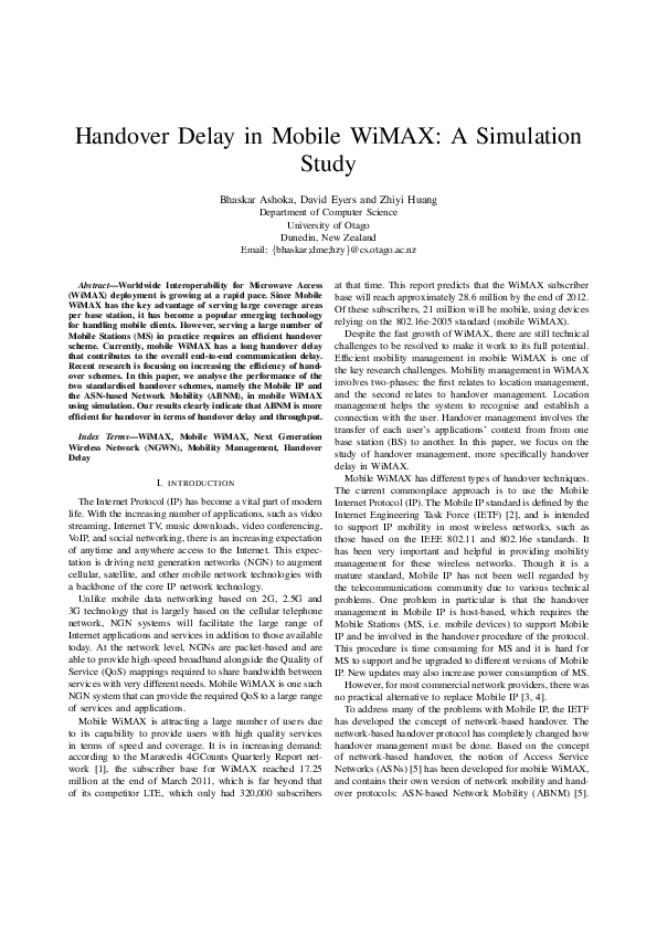 Image showcasing (PDF) Handover Delay in Mobile WiMAX: A Simulation Study